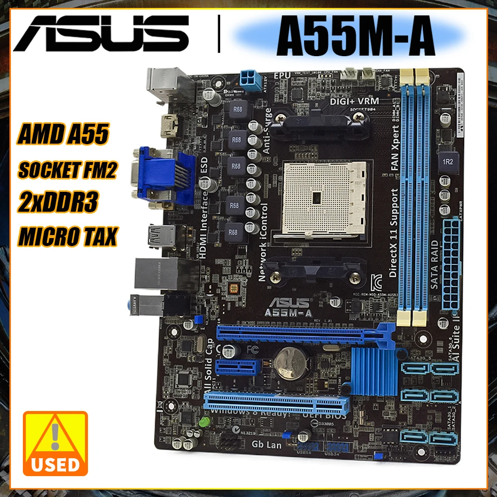 

Разъем материнской платы ASUS A55M-A FM2 DDR3 для AMD A10/A8/A6/A4/Athlon Cpus SATA2 AMD A55 USB2.0 PCI-E X16 Placa-mãe