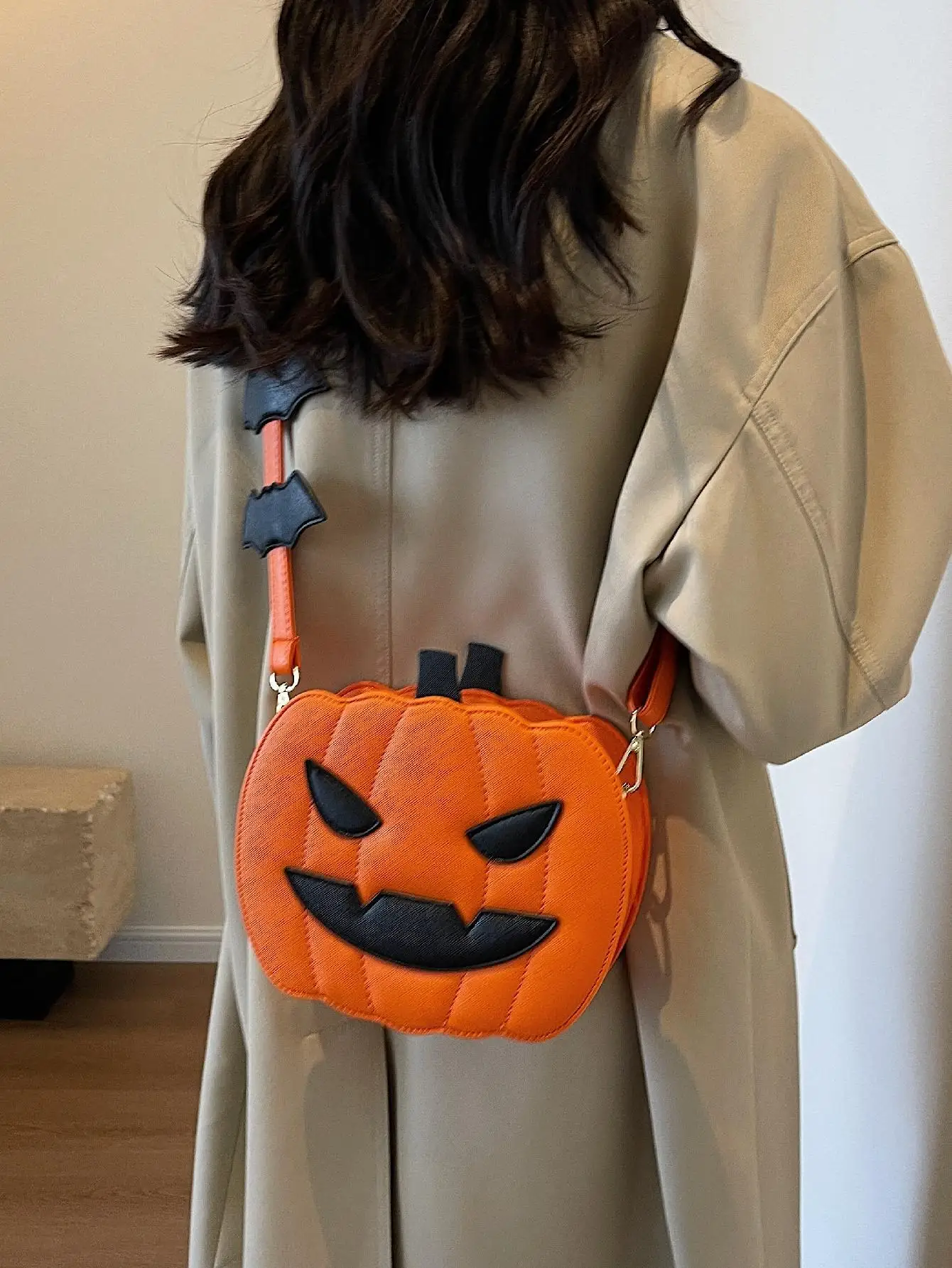 Fashionable Versatile New Trending Colorblock PU Material Women's Halloween Pumpkin Shaped Shoulder Crossbody Bag
