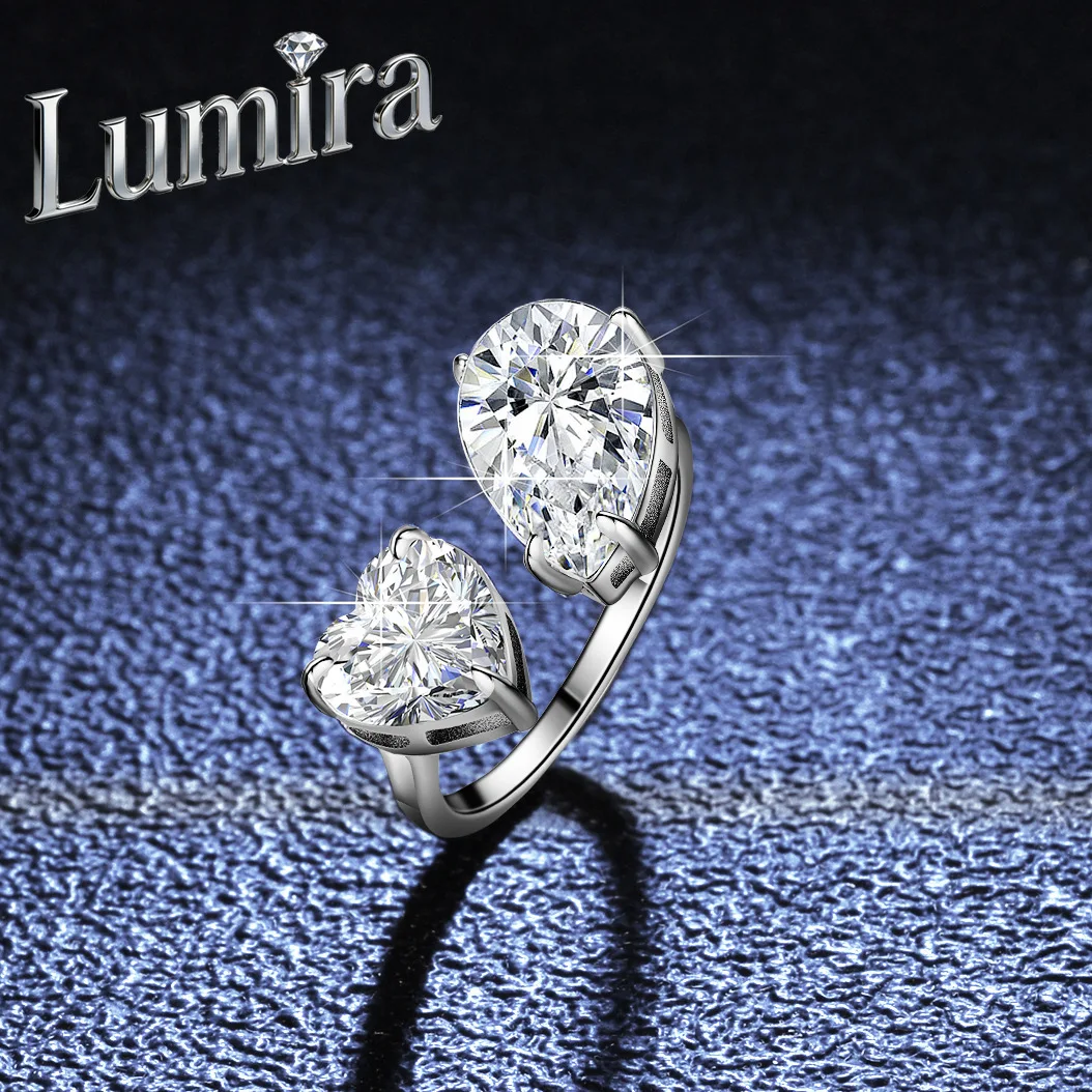 

Lumira Platinum PT950 Heart-Shaped Moissanite Ring for Women with Unique Pear-Cut Teardrop Setting Total 6 Carat Ring