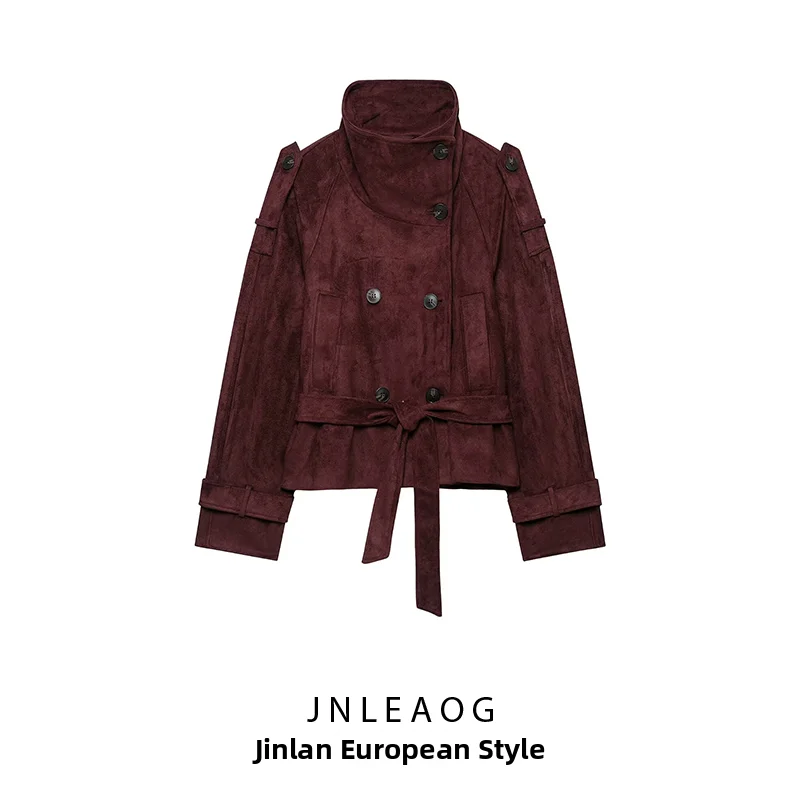 Fashionable Women's Velvet Texture Jacket with Belt Autumn New Arrival JNLEAOG Standard Fit Short Outerwear Polyester