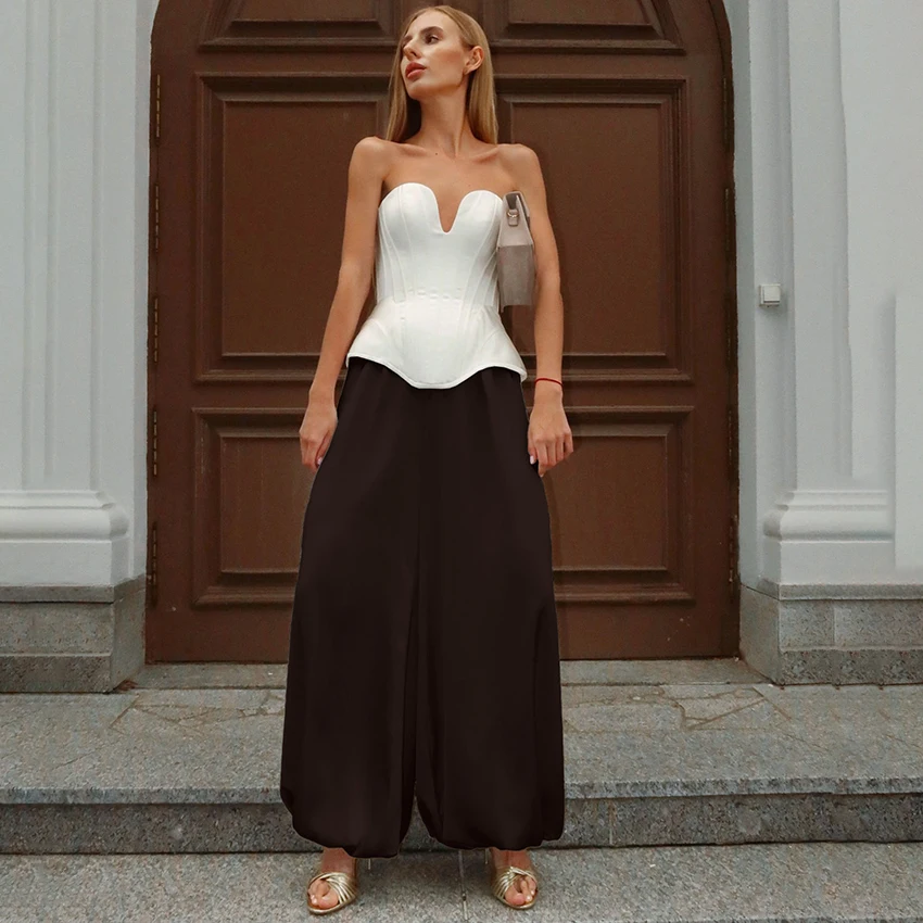 Linad أنيقة البني الساتان البنطلونات للمرأة الصيف الشارع شيك عالية الخصر السراويل الطويلة بناطيل فضفاضة غير رسمية الإناث 2025 الخريف #2