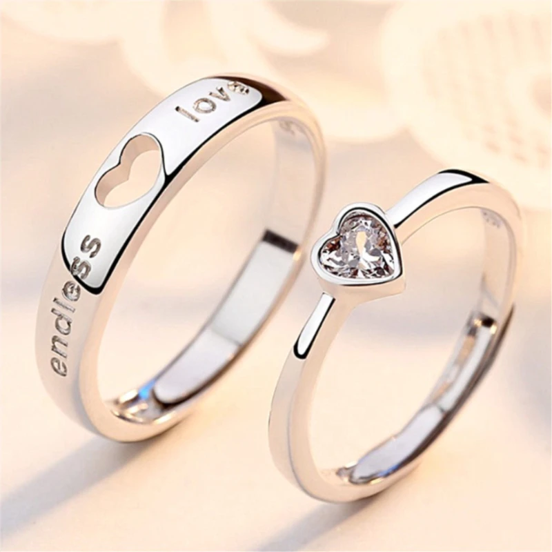 New Simple Silver Color Sun Moon Adjustable Open Couple Rings Unisex Matching Band for Men Women Wedding Engagement Fashion Jewelry Birthday Valentine Gift Accessories