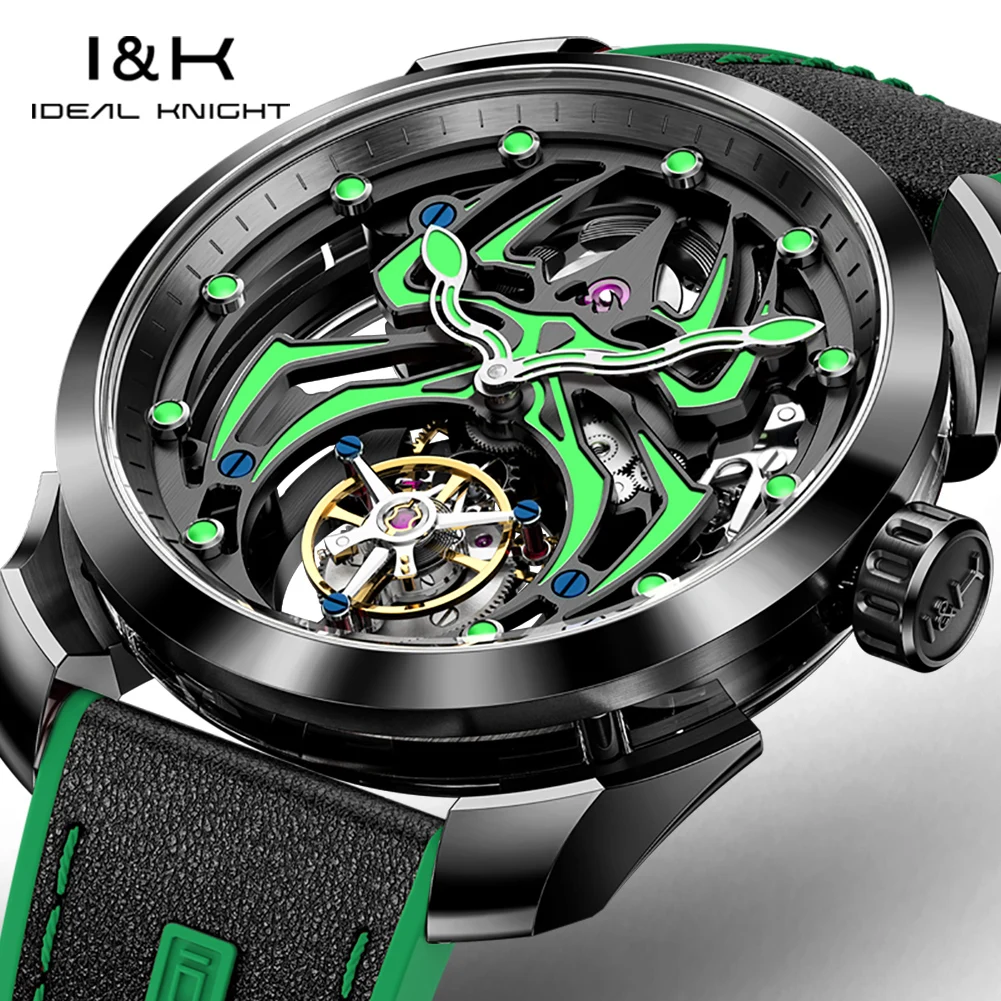 IDEAL KNIGHT 6802 Tourbillon Watches for Men High End Luxury Brand Skeleton Flywheel Fully Automatic Mechanical Men\'s Wristwatch