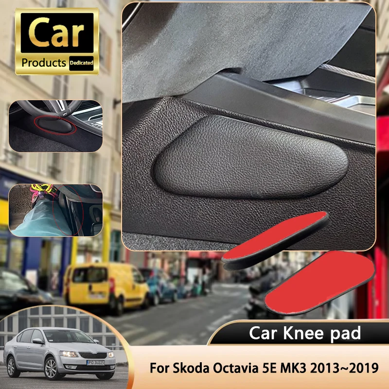 For Skoda Octavia 5E MK3 3th 3Gen 2013~2019 2014 Car Leg Knee Pad PU Lether Center Control Rest Cushions Thigh Support Cushion