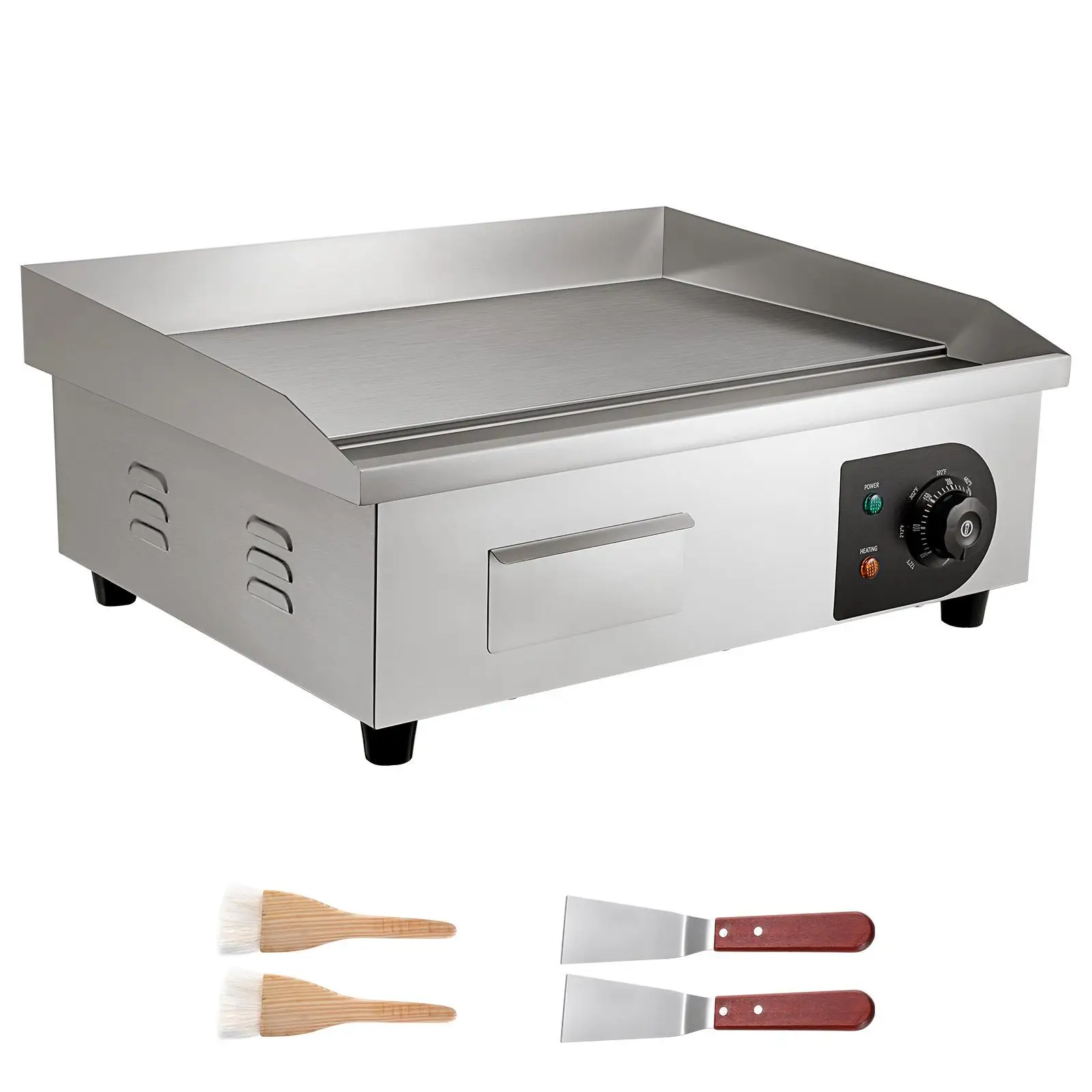 Commercial Electric Griddle 1750W Adjustable Temperature 122 to 570 F with 2 Spatulas 2 Brushes and 4 Foot Pads for steak Pancakes