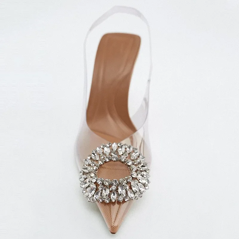 Pointed Women Shoes for Work Party High Heels Summer 2024 Ladies Sandals Shallow Sexy Transparent Female Crystale Stiletto