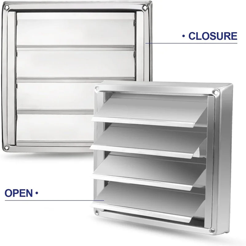 ABRE-Metal Dryer Vent Cover With Metal Mesh Screen,Outdoor Stainless Steel Louvered Vent Cover For Easy Installation