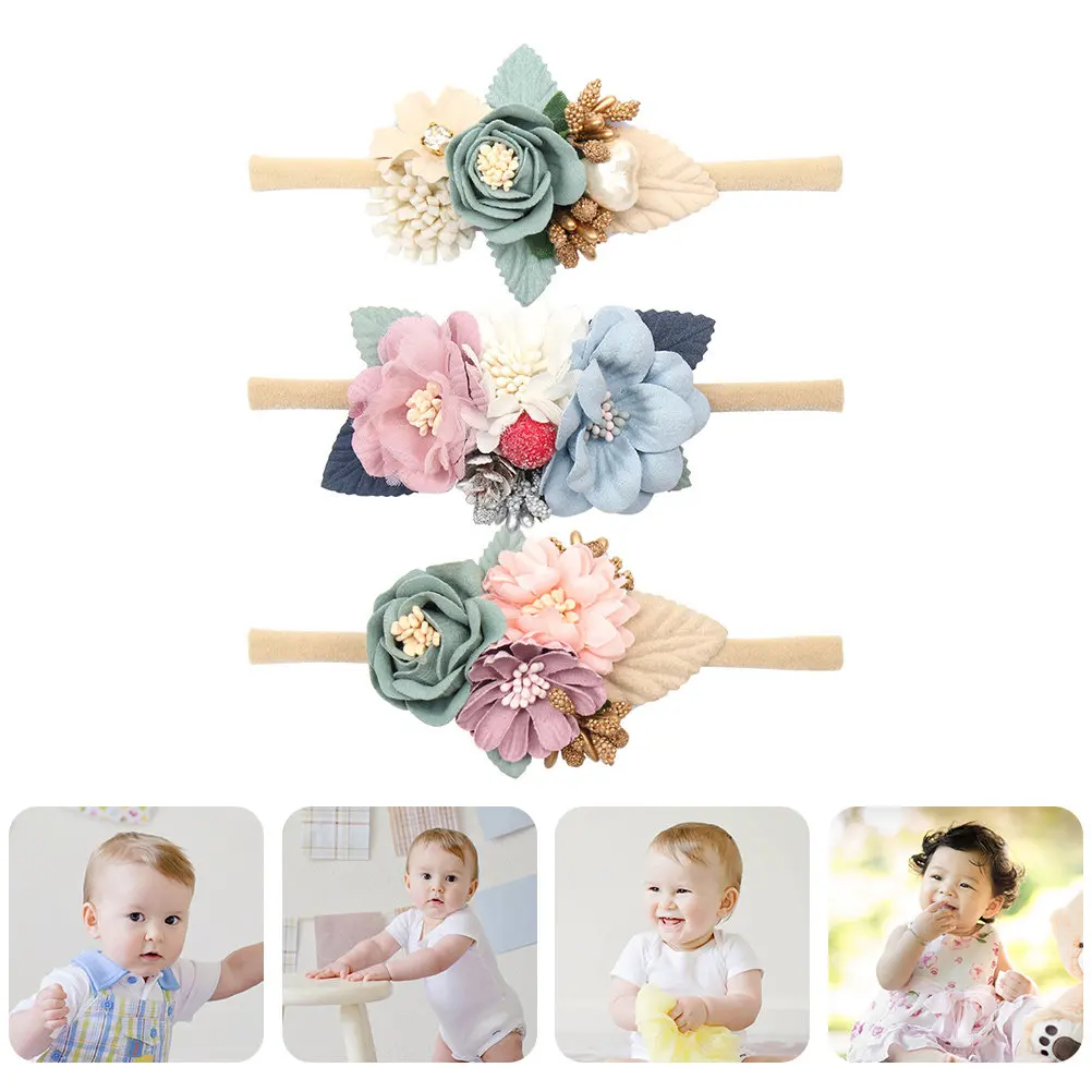 

3Pcs Baby Flower Headbands Elastic Princess Hairband Soft Headwear for Infant Toddler Girls Baby Headband Headdress for Kids