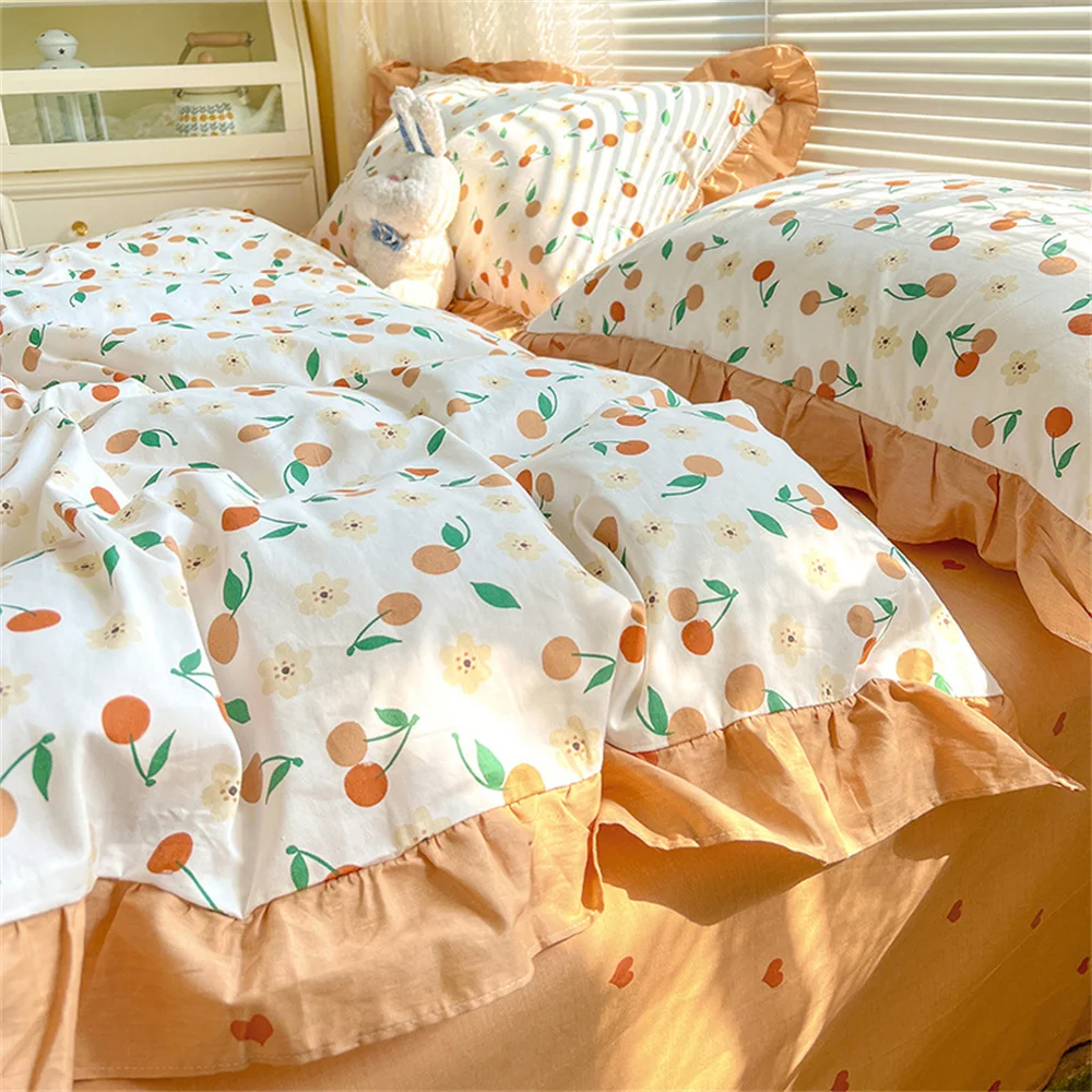 Bed Sheet Set Korean Style Lace Printed Cotton Quilt Cover Sheet Pillowcase Four-piece Set Bedding Home Textiles