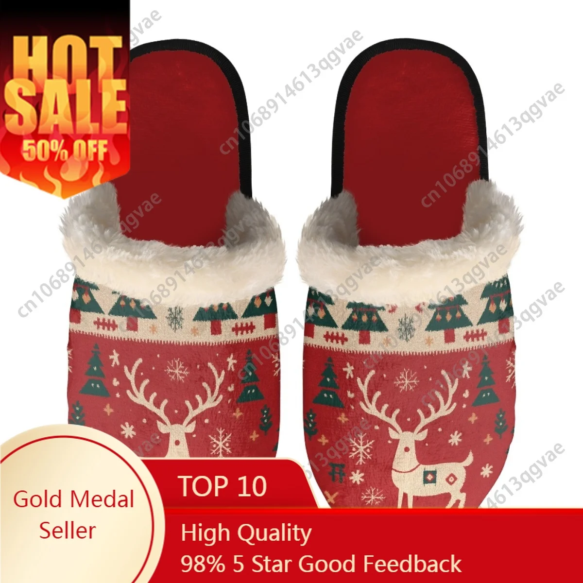 

Vintage Christmas Elk Slippers Mens Womens Home Cotton Plush Bedroom Casual Keep Warm Customized Thermal Lightweight Slipper