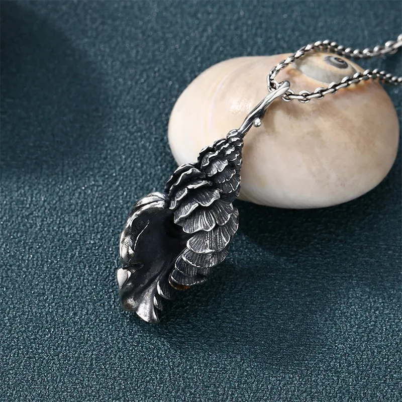 S925 Sterling Silver Conch Pendant Black Color Old Process Unisex Gold-Plated Fine Jewelry FYNE382