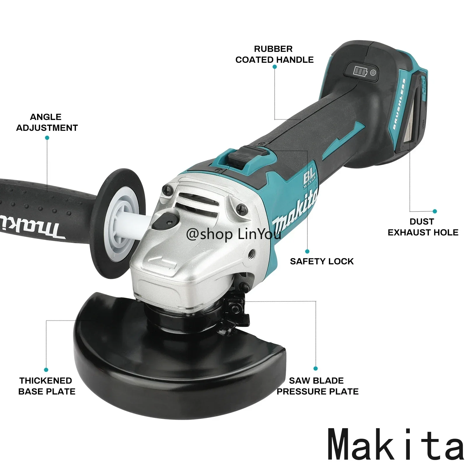 Makita DGA504 18V 6.0Ah 125mm mesin gerinda sudut multi-guna tanpa baterai dan charger