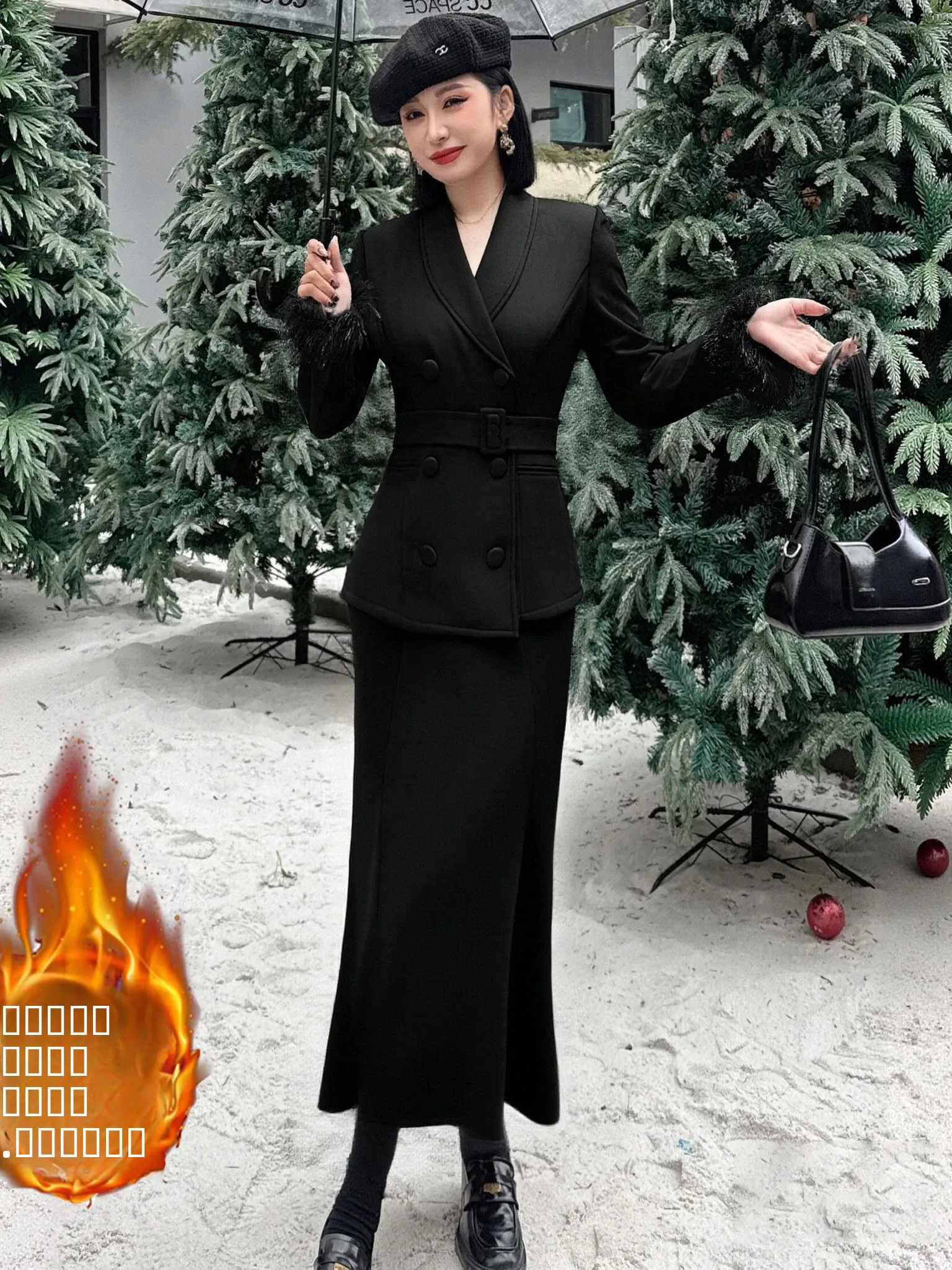 

Fall 2026 Thiened Fce Busin Suit Skirt Set Ele High Waist V-Ne Long Sve Two-Piece Women's Faion Ensemble