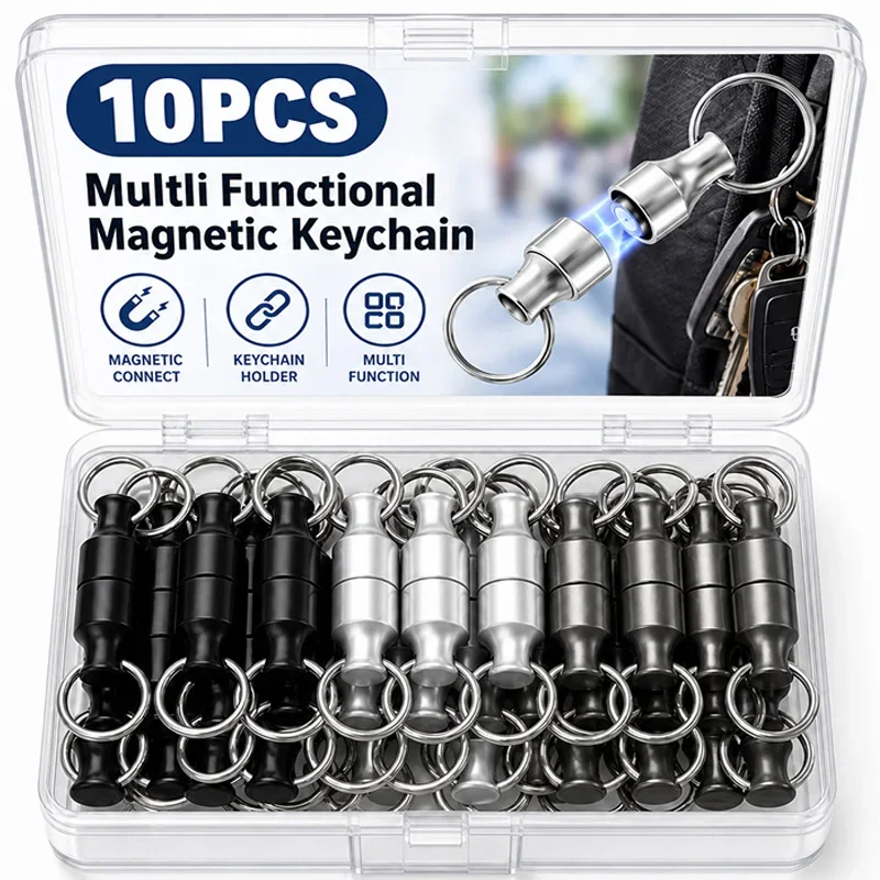 10/2PCS  Strong Magnetic Keychain with Metal Ring Anti-loss Car Keys Necklace Hanging Holders Magnets Storage Tool Accessories