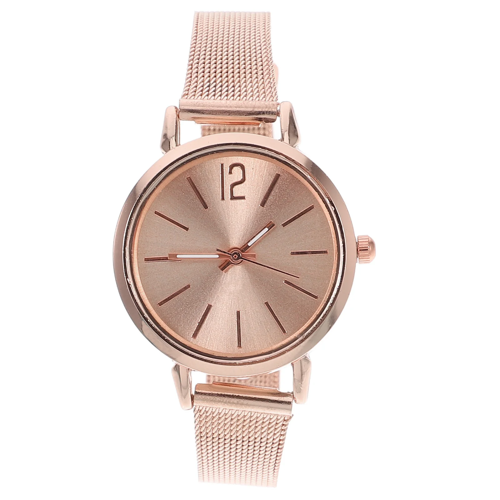 ساعة كوارتز بحزام شبكي ذهبي وردي وسوار أنيق لساعة كوارتز عصرية يومية هدية عيد ميلاد #3