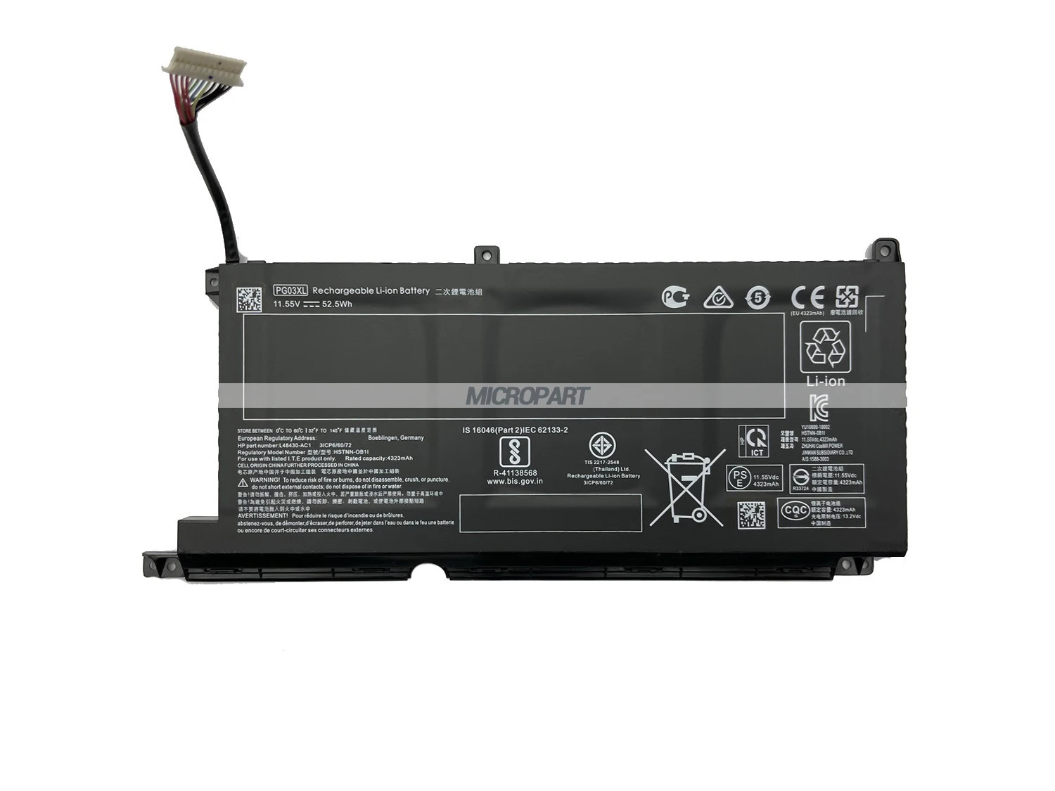 HP PG03XL HSTNN-OB1I L48430-AC1 Laptop Battery Replacement for Pavilion Gaming 15 Long Battery Life Li-ion 52.5Wh 11.55V