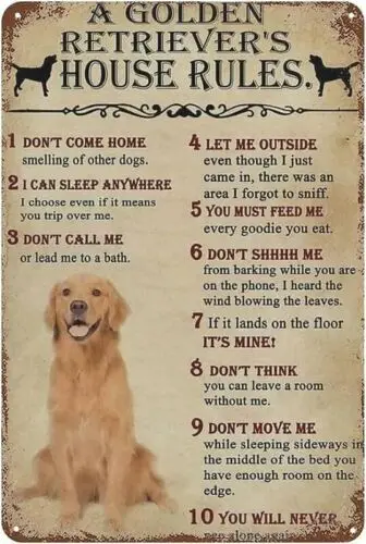 Golden Retriever's House Rules Aluminum Weatherproof Funny Sign p1268 sign