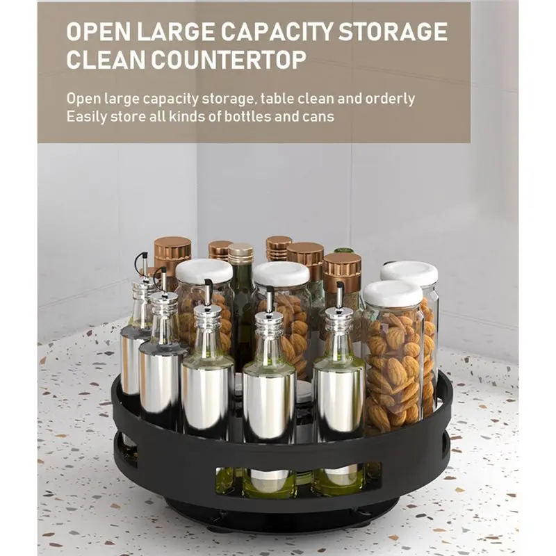 B62B-Lazy Susan Organizer Organizer For Cabinet Metal Lazy Turntable Spice Shelf For Pantry Kitchen Counter Storage