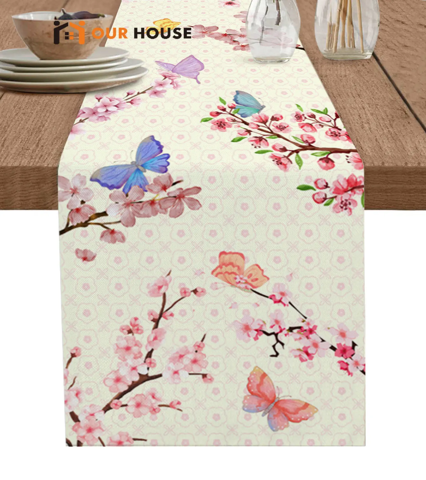 Butterfly Cherry Blossom Plum Luxury Wedding Decorations Home Party Tablecloth Cafe Table Decor Table Runners for Home Kitchen