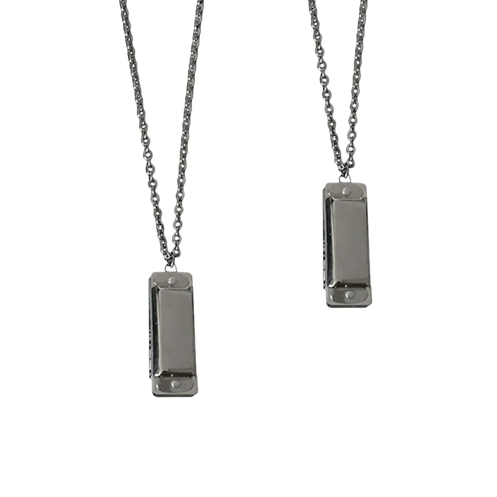

2Pcs Harmonica Necklace Pendant with Whistle Design Musical Instrument Jewelry for Kids Adults Lightweight Playable Neck Decor