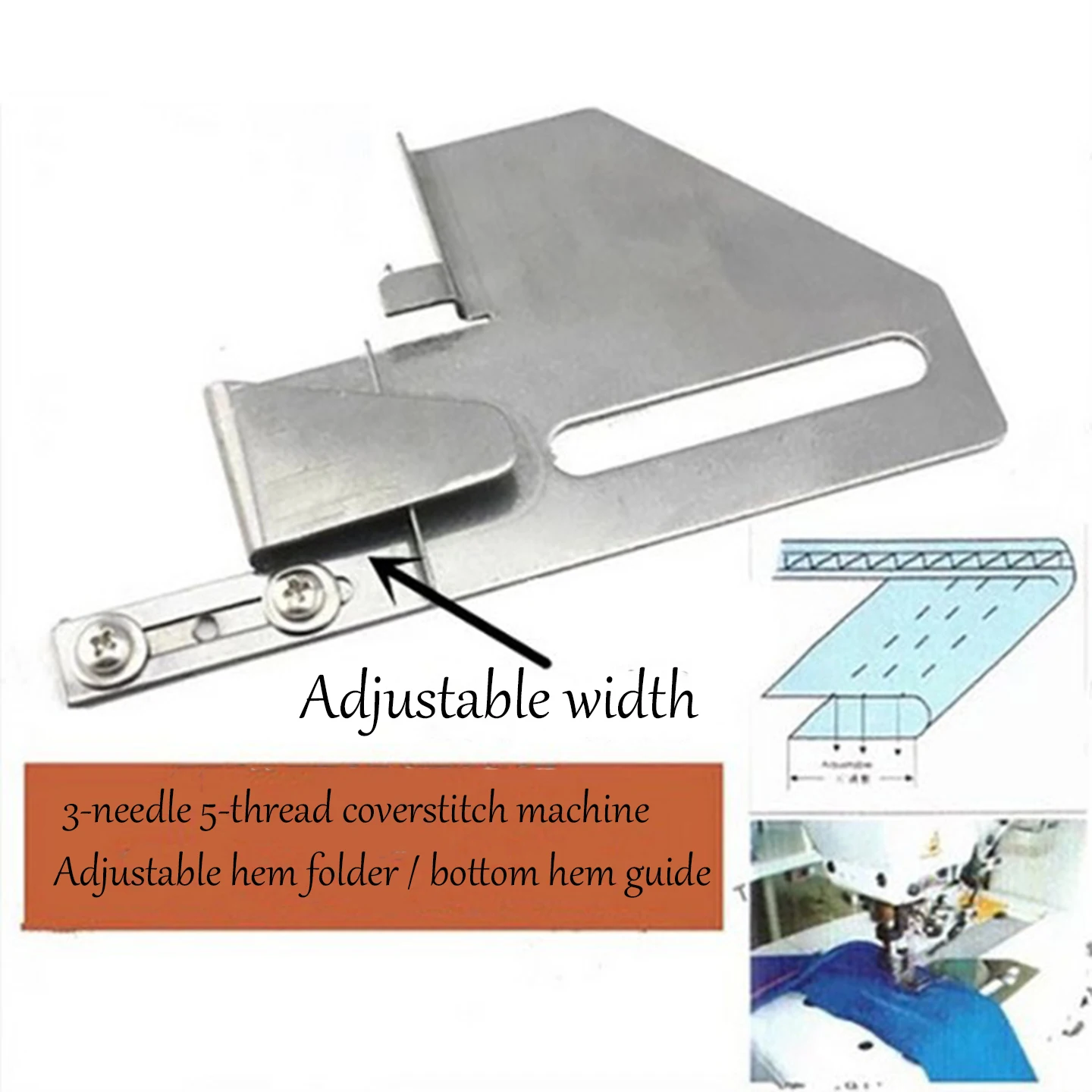 S537 Elastic Band Folder PL-542 Thickened Stainless Steel Adjustable Hem Folding Guide For 3 Needle 5 Thread Interlock Sewing Ma