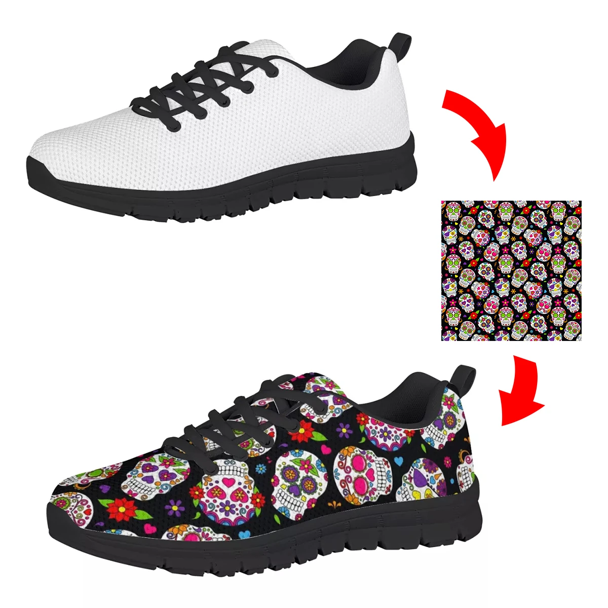 Zapatos planos de suela negra para mujer, zapatillas deportivas personalizadas con texto/logotipo impreso, informales, para correr en la ciudad