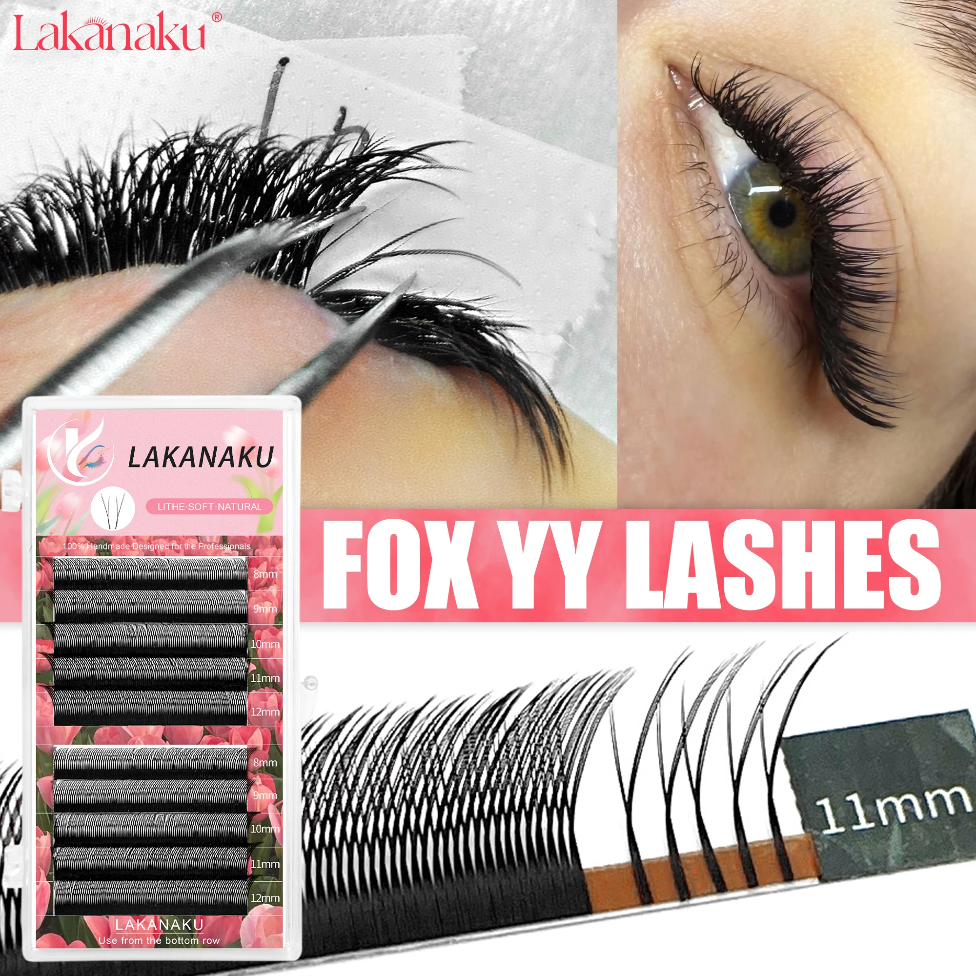 LAKANAKU Fox YY Cilios Fox Eye Lashes Natural Pre made Eyelash Extensions Fluffy Cilio YY