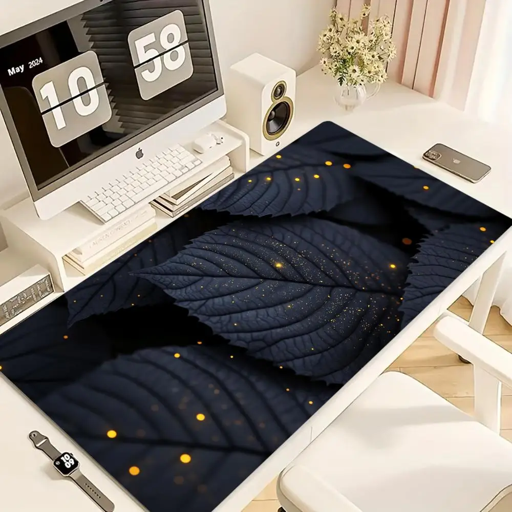 

Black Leaves Mouse Pad XL Computer Accessories Office Game Table Mats Rubber Anti-slip Gaming Keyboard Mousepads Desk Pads 40X90