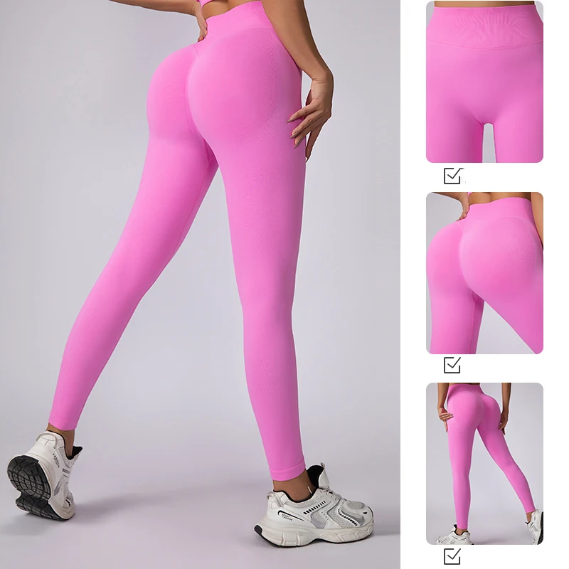 Nahtlose Damen-Gym-Leggings mit hoher Taille, Push-Up-Yoga-Sportleggings, hochelastische Fitness-Laufhosen, Hüftlift-Gymwear – Detail 2