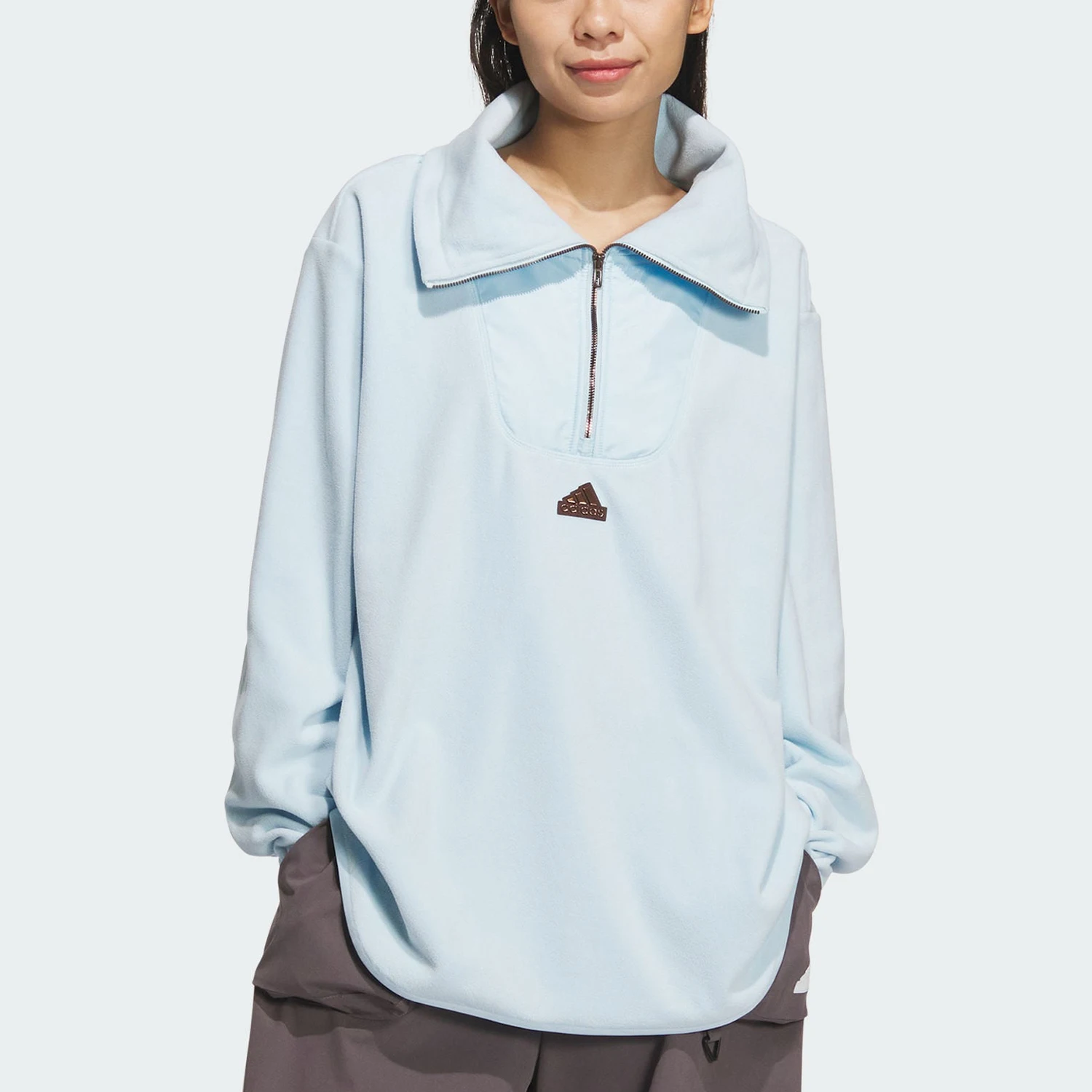 سترة أديداس أصلية جديدة للنساء فضفاضة بنصف سحاب من الصوف القطبي JX6849 #1