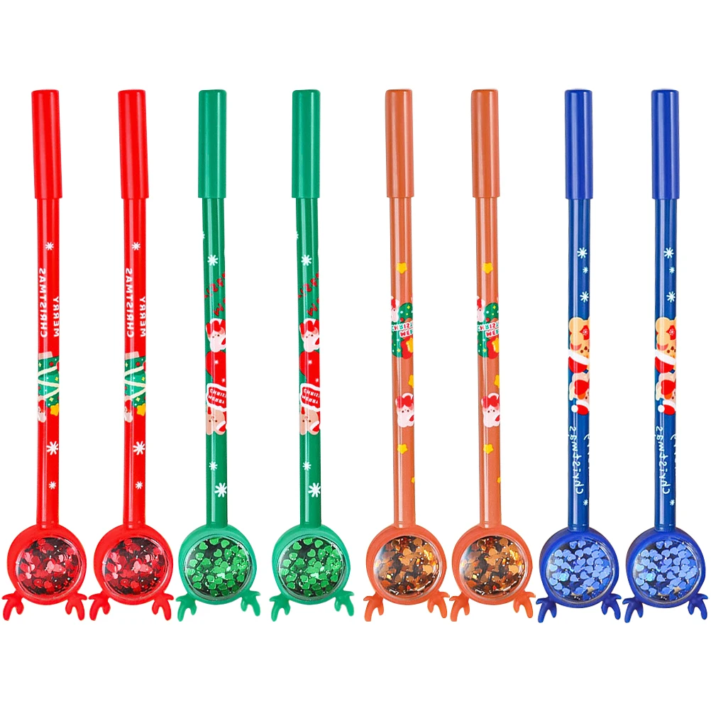 

8 Pcs Christmas Tree Gel Pens Cute Cartoon Socks Bear Wreath Designs Writing Tools Students Supplies Smooth Writing