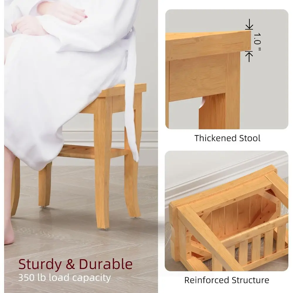 Banco de Chuveiro Estilo Spa em Bambu com Armazenamento para Uso Interno e Externo, Ideal para Adultos e Idosos