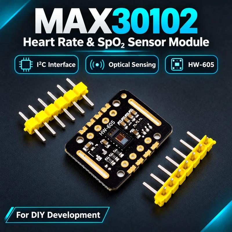 MAX30102 Heart Rate Blood Oxygen SpO2 Sensor Module HW-605 I2C Optical PPG Breakout Board with Pin Headers for DIY Projects