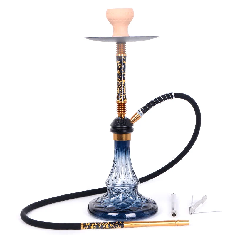 Stainless steel,Black Blue Red Yellow,22.8in\58cm Medium Premium,Single Hose 1,Bar Shisha Full Set Smoking Pipe Hookah Set