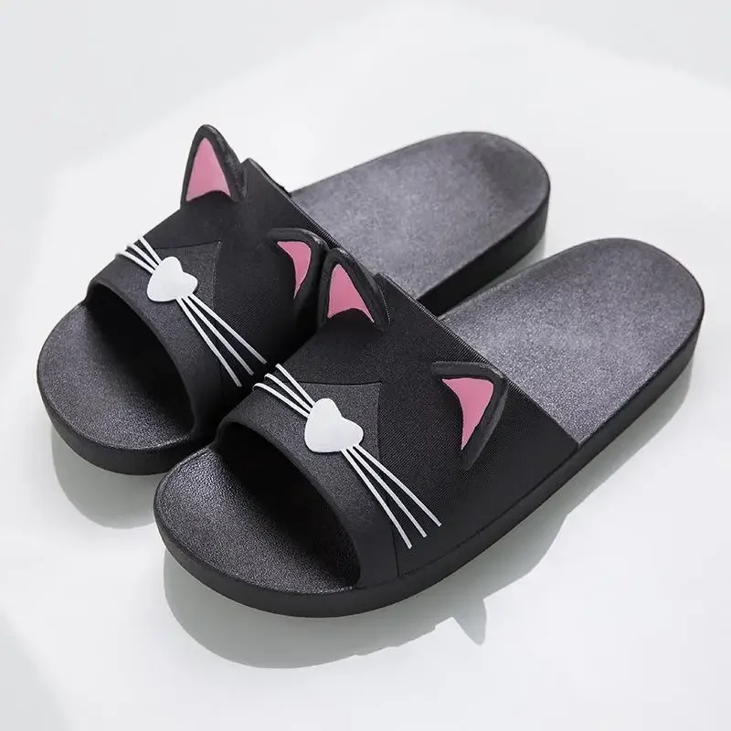 Comemore Women Summer Slippers Beach Slide Sandals Cartoon Cat Flip Flops Soft Comfortable Men Couple Ladies Flat Casual Shoes