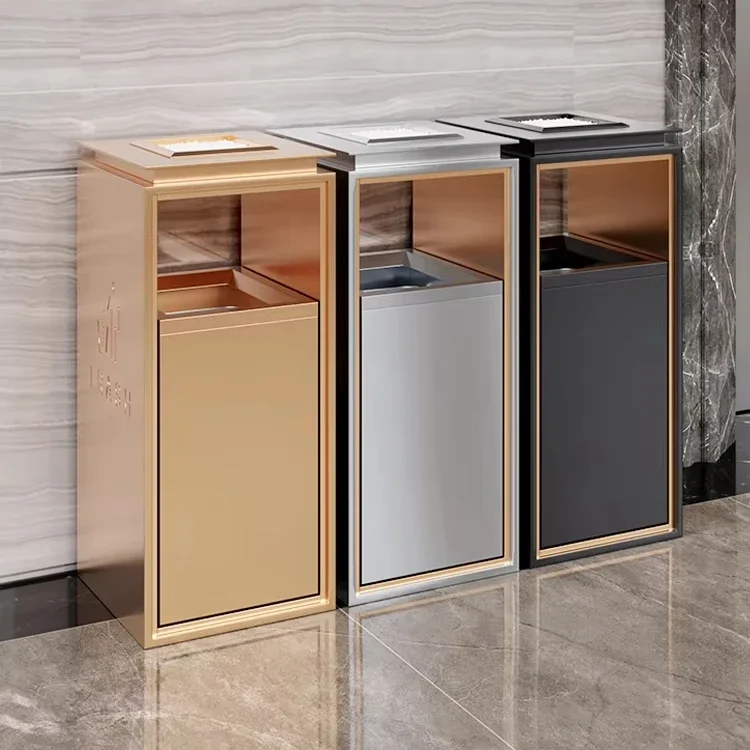 2026 High Quality Rectangular Stainless Steel Trash Can Shopping Mall Dustbin with Ashtray for Recycling and Storage