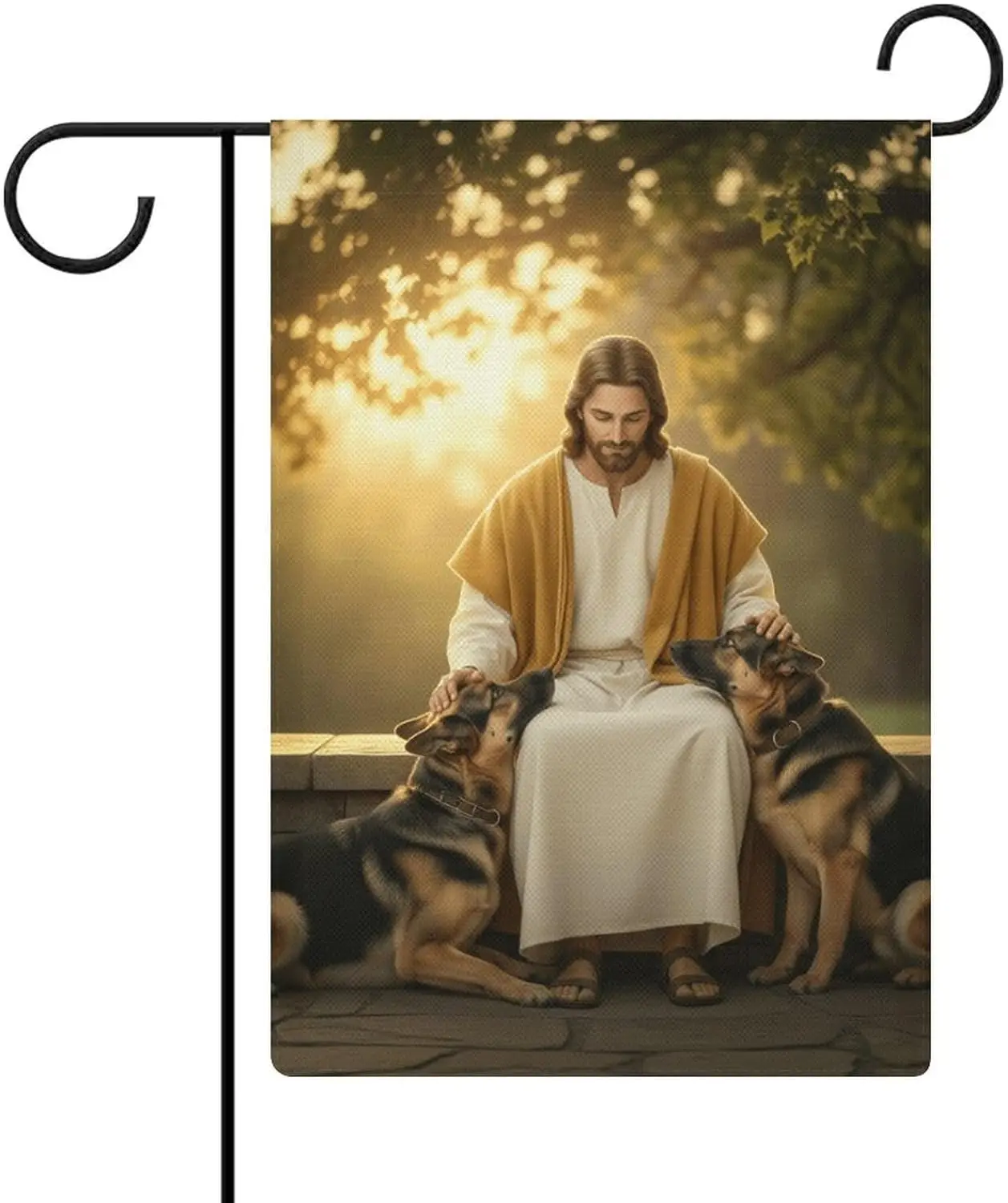 Jesus with Two German Shepherds Garden Flag 12 X 18 Inches, All-Season, Small Welcome Flag DDI GGX