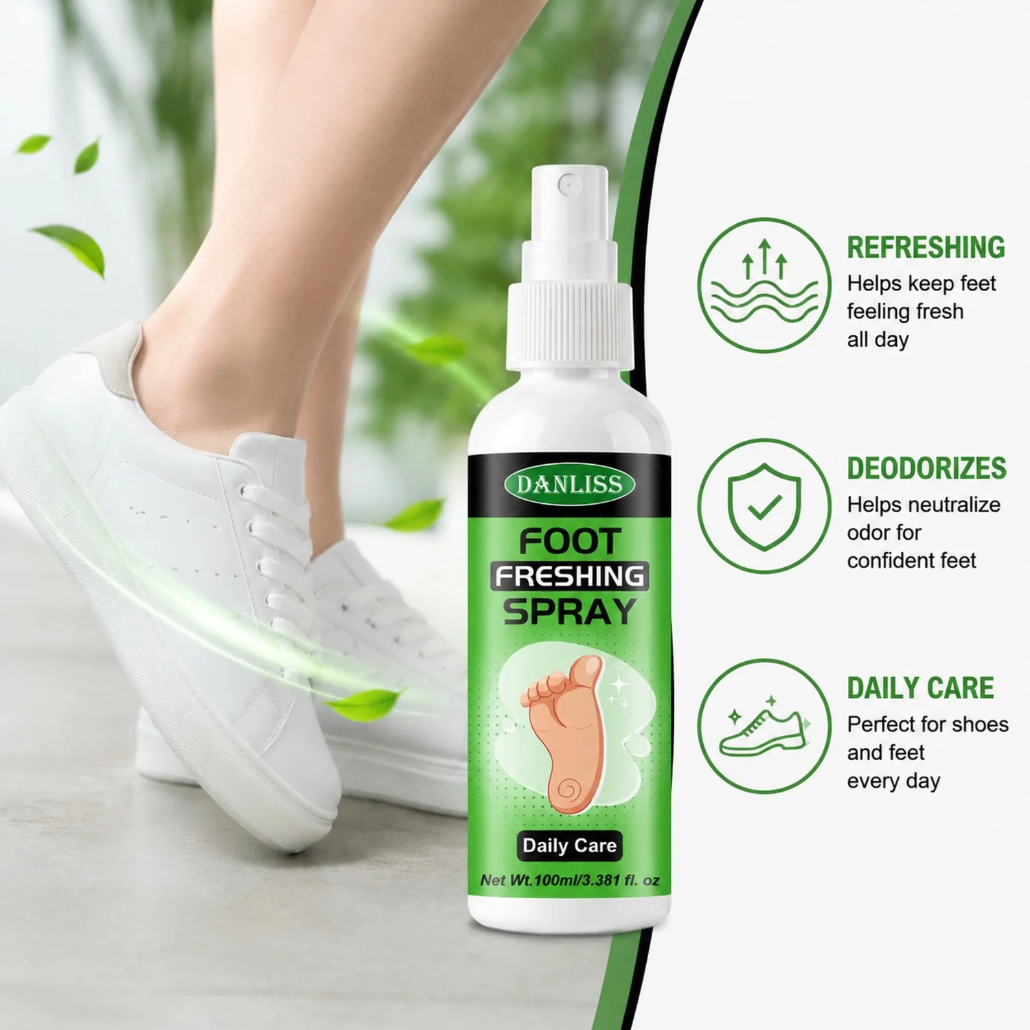 Foot Refreshing Spray – Instant Odor Eliminator & Daily Deodorant for Shoes & Feet, Long-Lasting Freshness for Office.