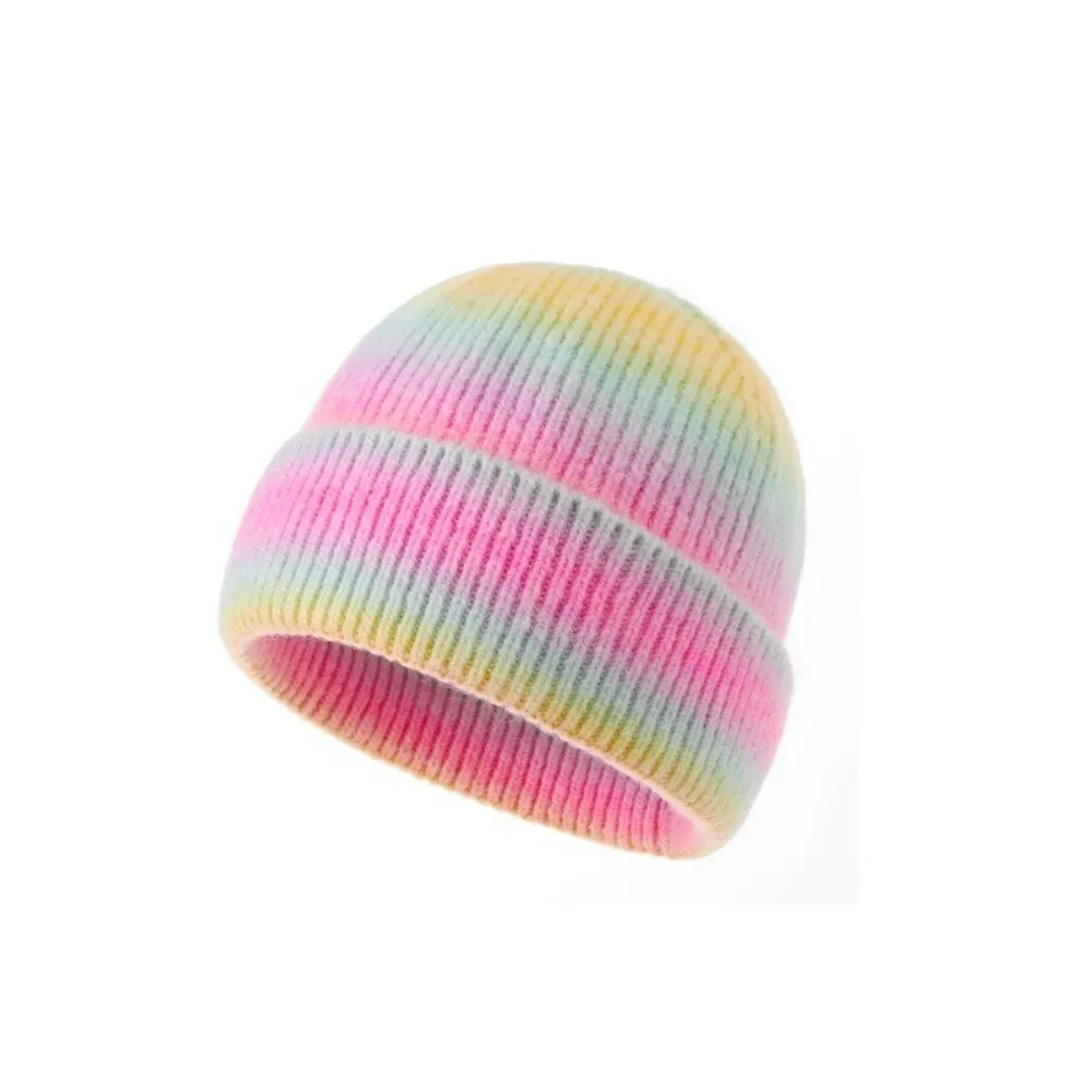 Versatile Gradient Color Knitted Beanie Hat Thickened Windproof Warm Winter Cap Cold Proof Pullover Hat Autumn Winter