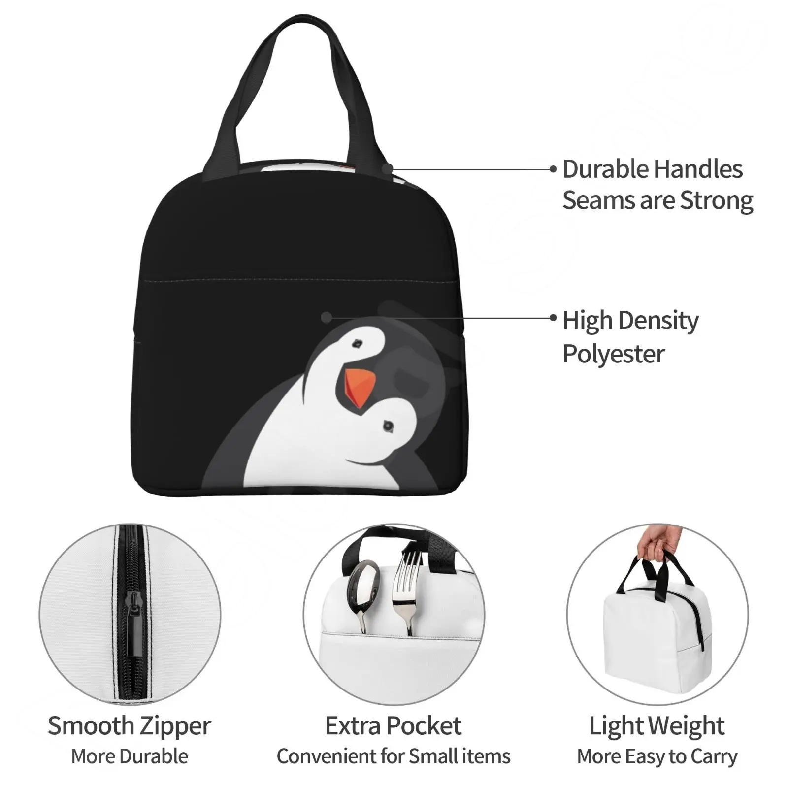 Cute Penguins 3D Print Thermal Lunch Bag Reusable Insulated Cooler Tote Box Funny Container Lunch Holder Portable Bento Bag