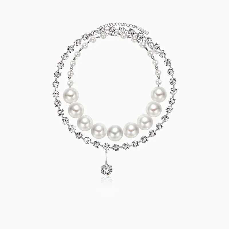 European and American zircon exaggerated size pearl necklace small fragrant wind vacation retro collarbone chain