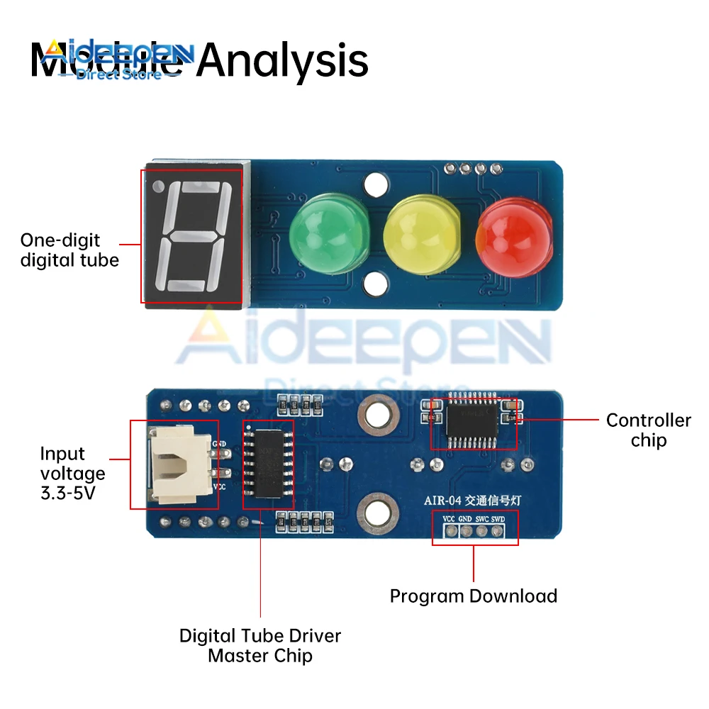 1PCS Mini 5mm LED DC 3.3-5V Traffic Light LED Display Module Board for Arduino Mini-Traffic Light for Traffic Light System Model