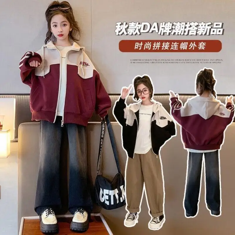

Kawaii модное пальто для девочек, студенческая весенне-осенняя повседневная куртка с капюшоном и молнией с длинными рукавами, топы, детская одежда