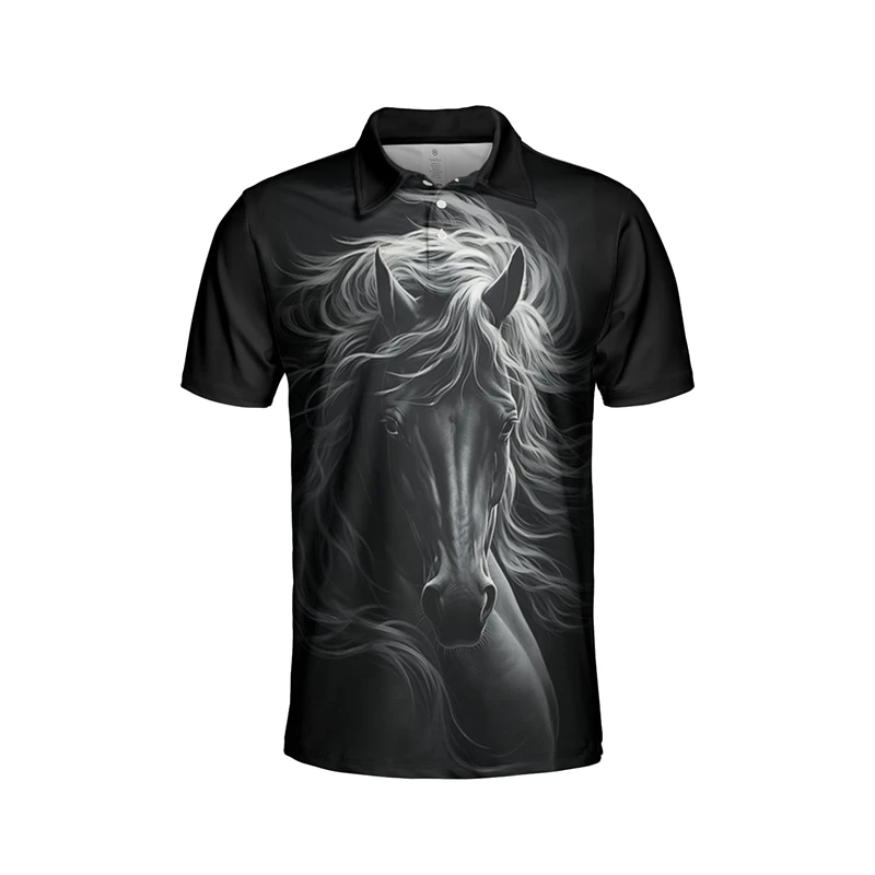 

Trend Horse Graphic Polo Shirts For Men Fashion Summer Short Sleeve 3D Animals Printed Polo Shirt Loose Streetwear Cool T Shirt