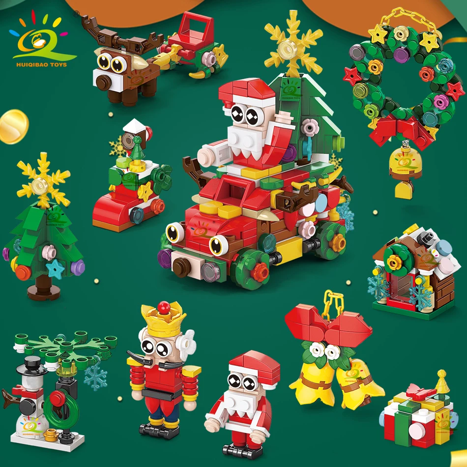 HUIQIBAO Children Mini Christmas Tree Santa Claus Model Micro Bricks Building Block DIY Insect Animal Bricks Toys for Adult Gift