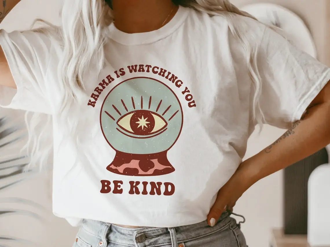 colored karma is watching you be kind tshirt boho women short sleeve graphic witch tee shirt