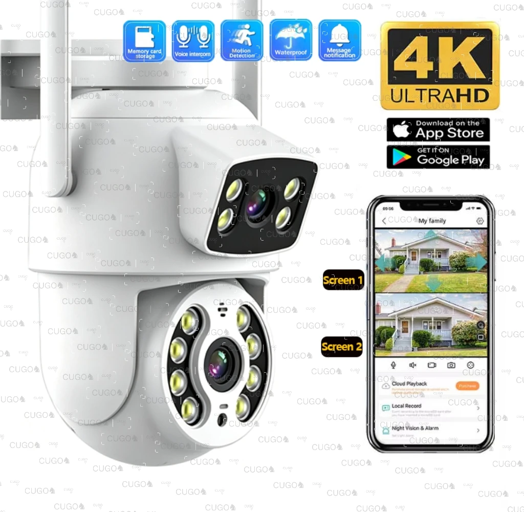 Caméra de surveillance Wifi 8MP 4K à double objectif, caméra IP PTZ sans fil, vision nocturne couleur, suivi humain par IA, caméra CCTV HD