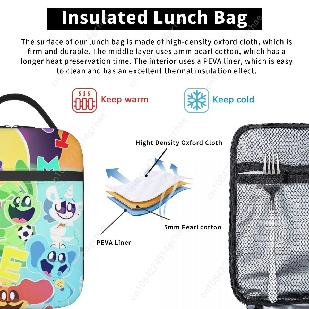 Smiling Critters Accessories Insulated Lunch Tote Bag For Outdoor Food Storage Bag Reusable Thermal Cooler Lunch Boxes