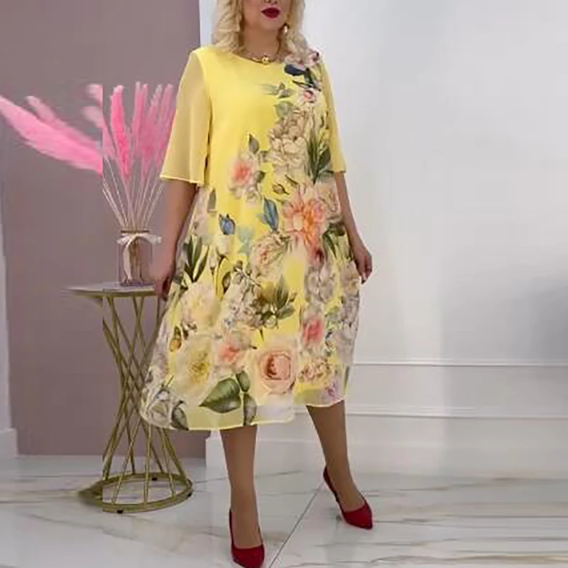 فساتين صيفية عصرية جديدة للنساء 2025 فستان عطلة الشاطئ مقاس كبير فستان نسائي غير رسمي مطبوع عليه زهور فستان حفلات فضفاض بوهو #3