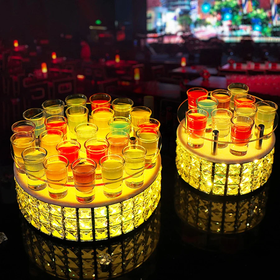 Rechargeable LED Cocktail Glass Display Stand LED Shot Glass Tray Champagne Wine Rack Holder For Bar Nightclub Decor